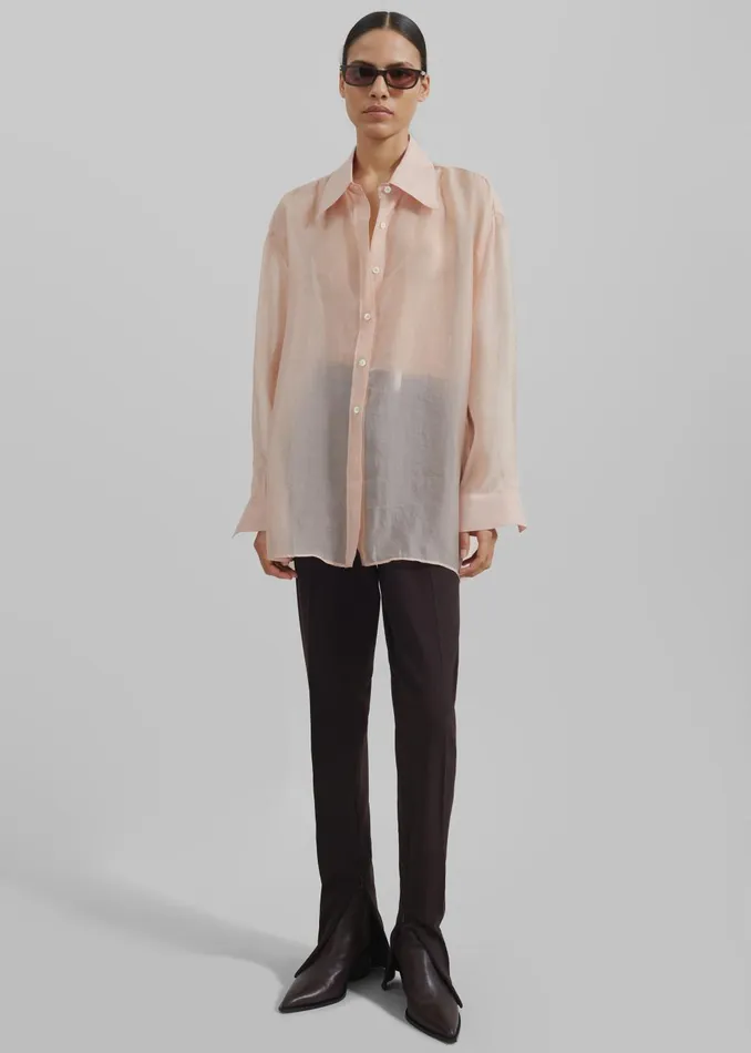 Women Nel Sheer Button Up Shirt 8211 Pink The Frankie Shop Tops