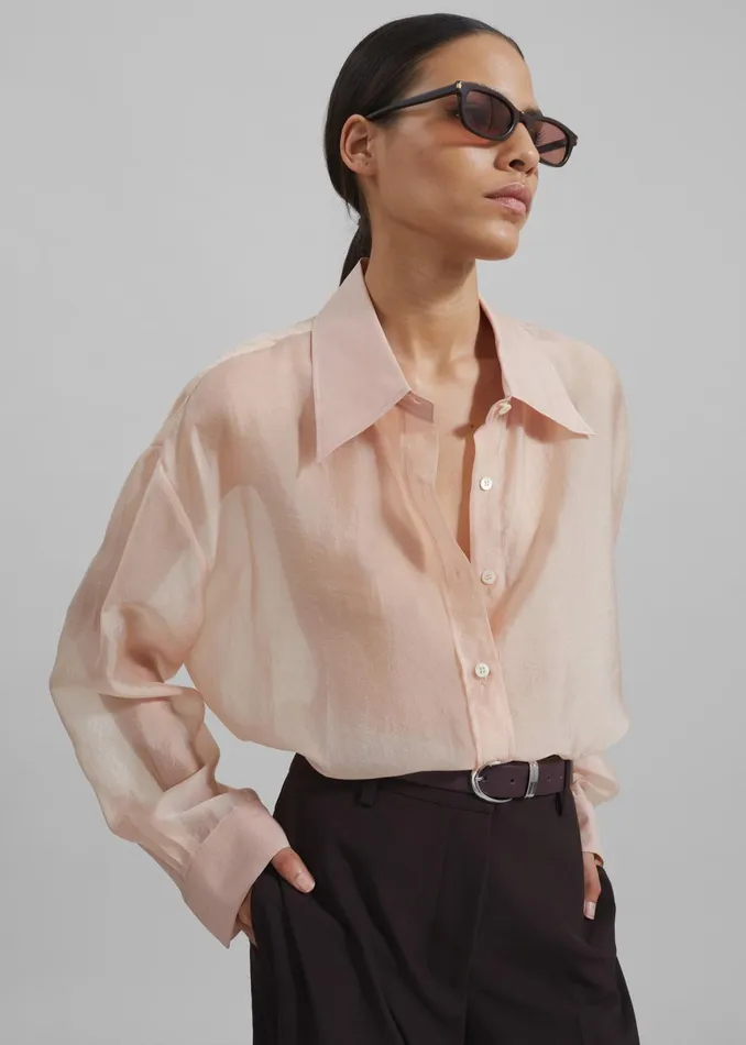 Women Nel Sheer Button Up Shirt 8211 Pink The Frankie Shop Tops