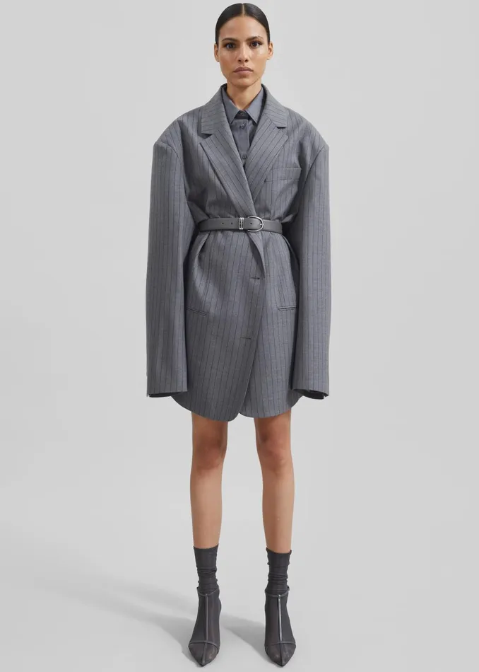 Women Nettie Oversized Blazer 8211 Grey Stripe The Frankie Shop Outerwear