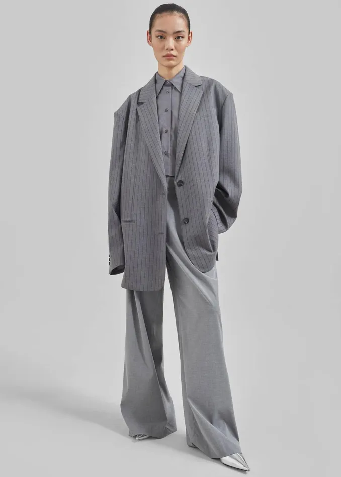 Women Nettie Oversized Blazer 8211 Grey Stripe The Frankie Shop Outerwear