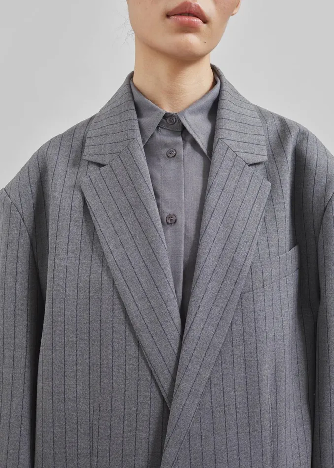 Women Nettie Oversized Blazer 8211 Grey Stripe The Frankie Shop Outerwear