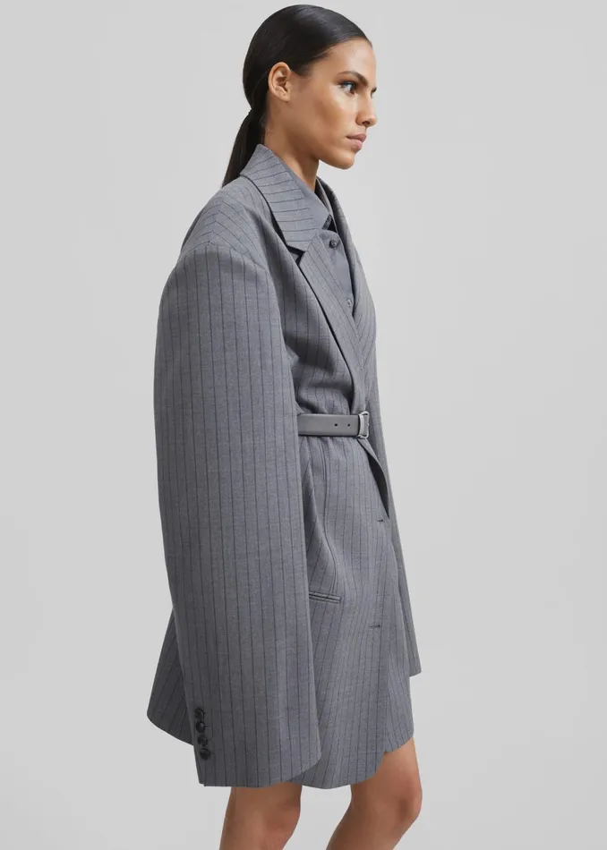 Women Nettie Oversized Blazer 8211 Grey Stripe The Frankie Shop Outerwear