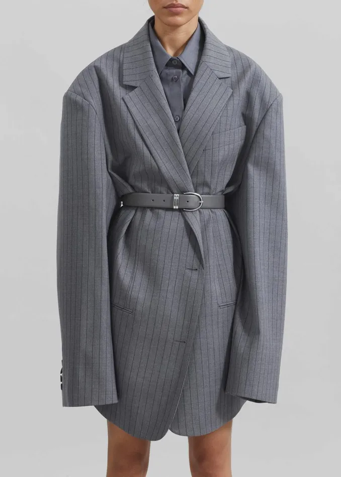 Women Nettie Oversized Blazer 8211 Grey Stripe The Frankie Shop Outerwear