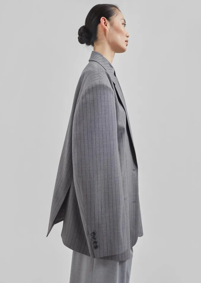 Women Nettie Oversized Blazer 8211 Grey Stripe The Frankie Shop Outerwear