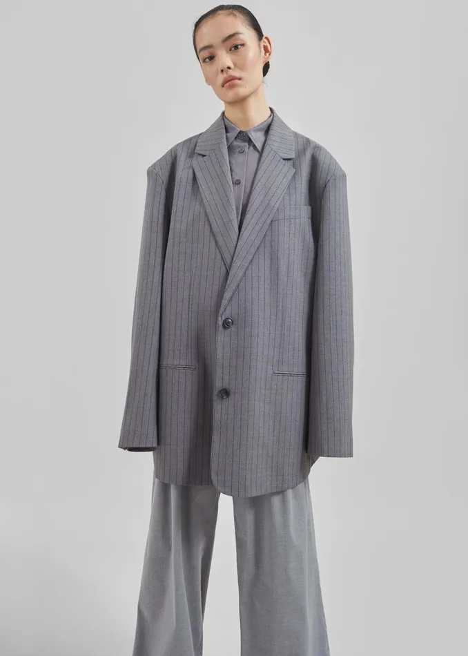Women Nettie Oversized Blazer 8211 Grey Stripe The Frankie Shop Outerwear