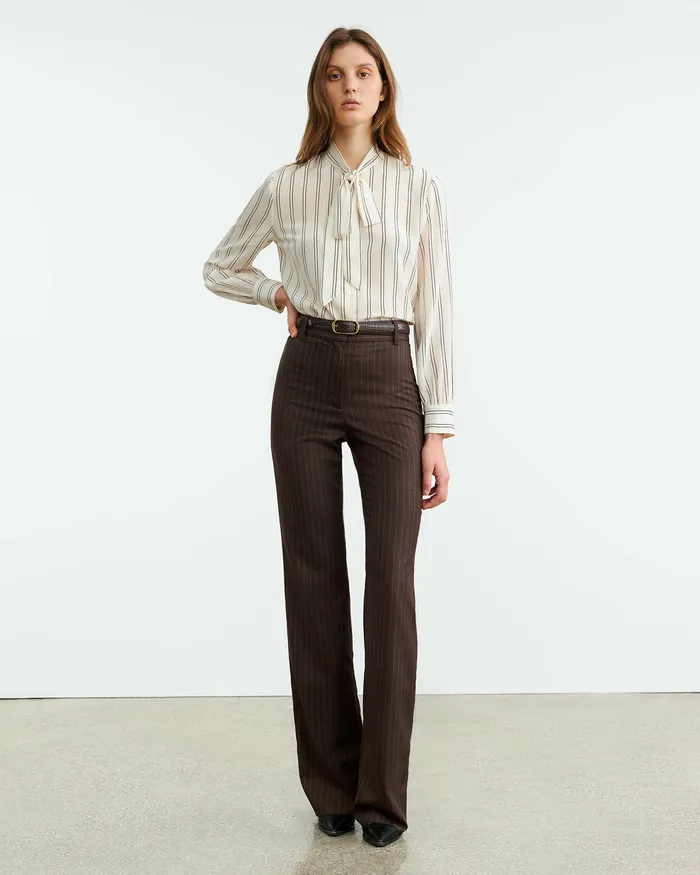Women Nili Lotan CORETTE PANT Brown Pinstripe Pants and Shorts