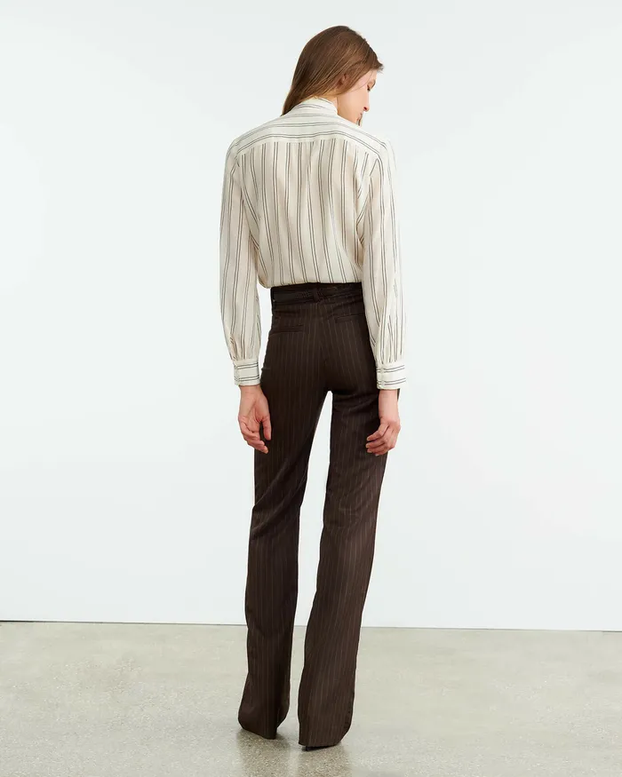 Women Nili Lotan CORETTE PANT Brown Pinstripe Pants and Shorts