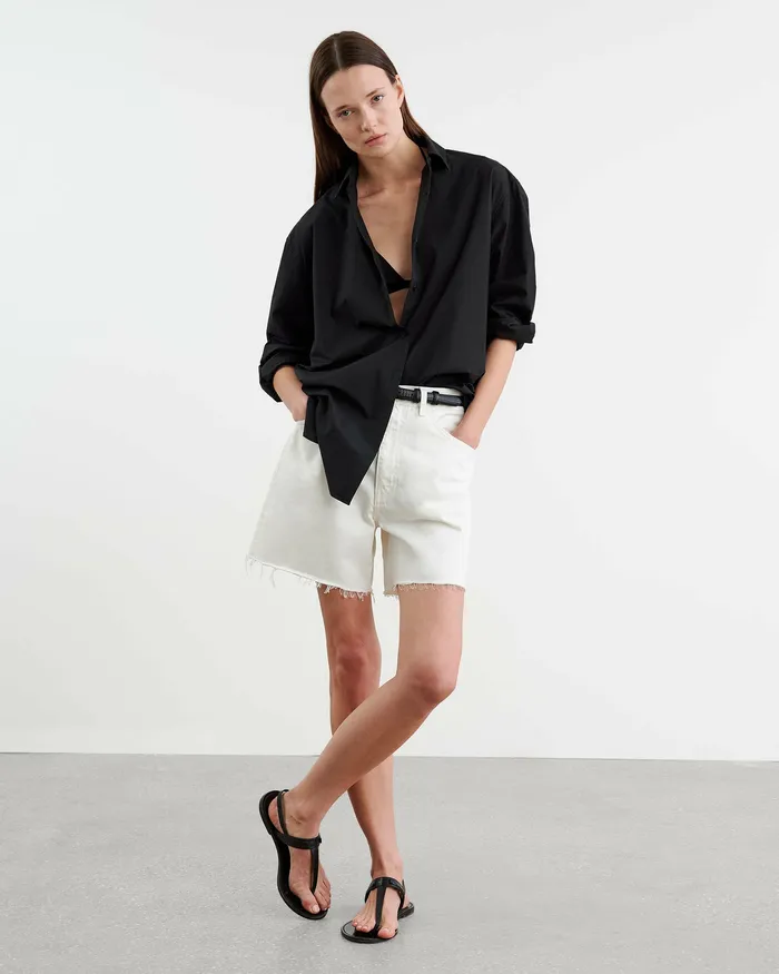 Women Nili Lotan RUSSEL DENIM SHORT Cream Pants and Shorts