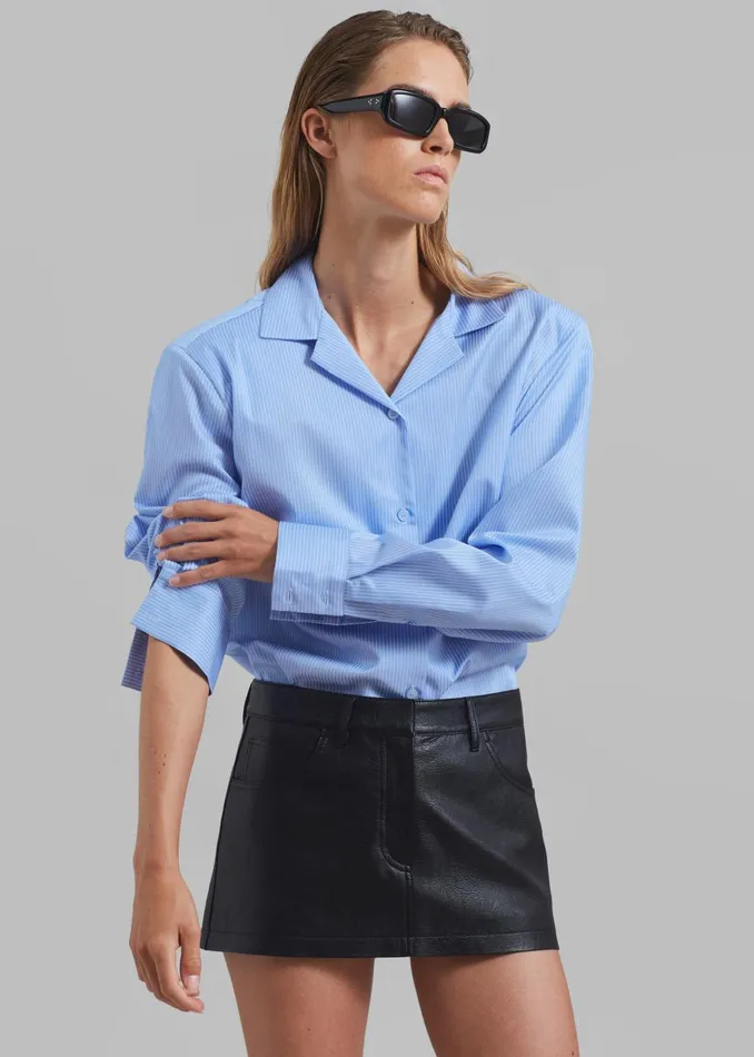 Women Noah Padded Button Up Shirt 8211 Blue Pinstripe The Frankie Shop Tops