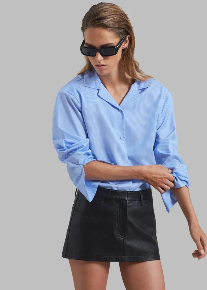 Women Noah Padded Button Up Shirt 8211 Blue Pinstripe The Frankie Shop Tops
