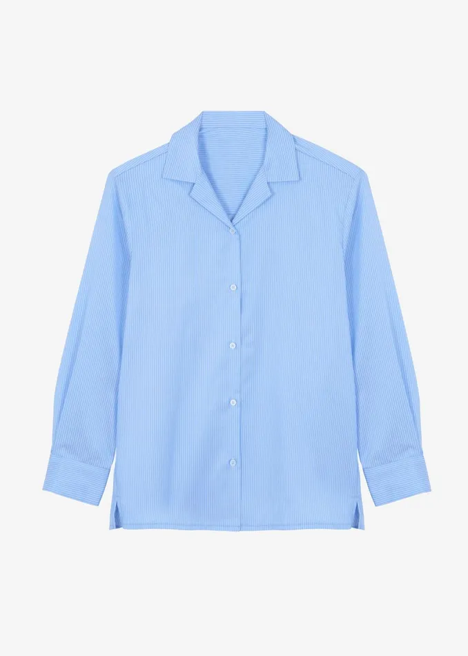 Women Noah Padded Button Up Shirt 8211 Blue Pinstripe The Frankie Shop Tops