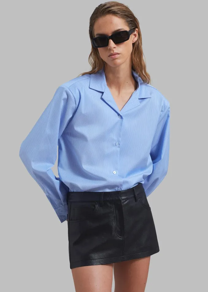 Women Noah Padded Button Up Shirt 8211 Blue Pinstripe The Frankie Shop Tops