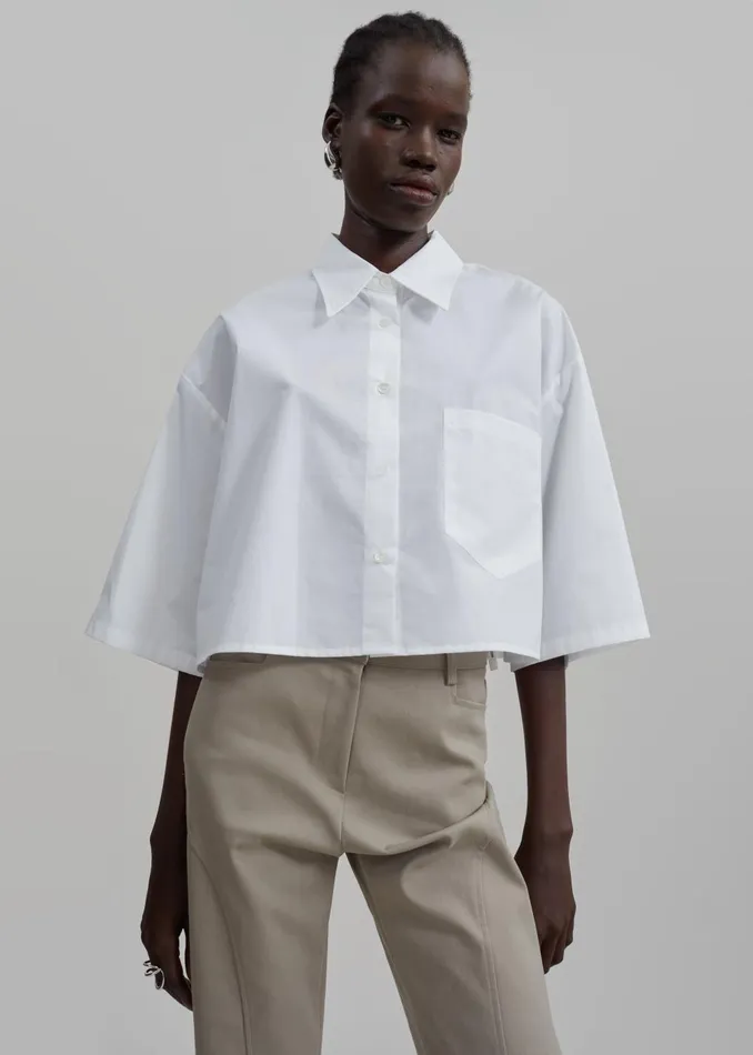Women Odem Cropped Shirt 8211 White The Frankie Shop Tops