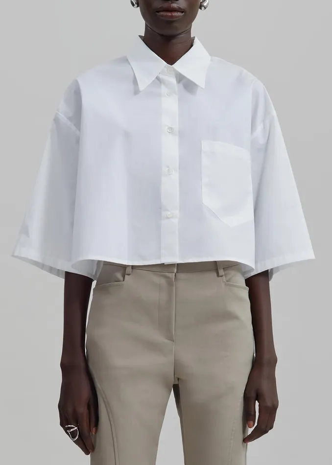 Women Odem Cropped Shirt 8211 White The Frankie Shop Tops