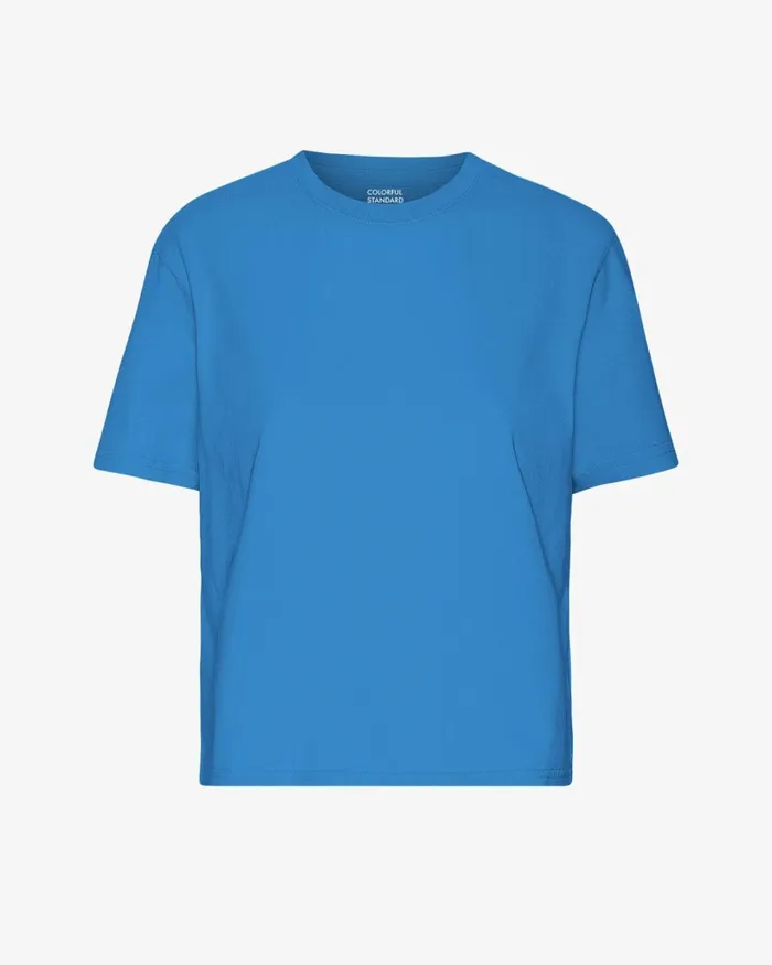 Women Organic Boxy Crop Tee Pacific Blue Colorful Standard TShirts