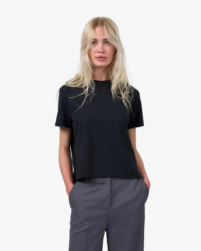 Women Organic Boxy Crop Tee Pacific Blue Colorful Standard TShirts