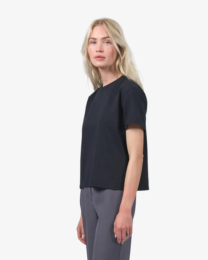 Women Organic Boxy Crop Tee Pacific Blue Colorful Standard TShirts