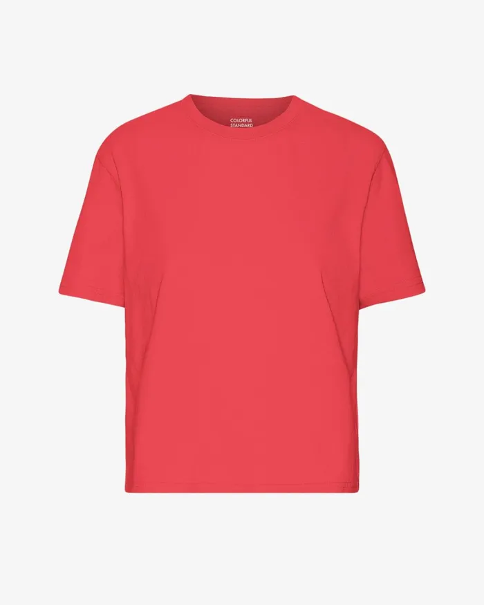 Women Organic Boxy Crop Tee Red Tangerine Colorful Standard TShirts
