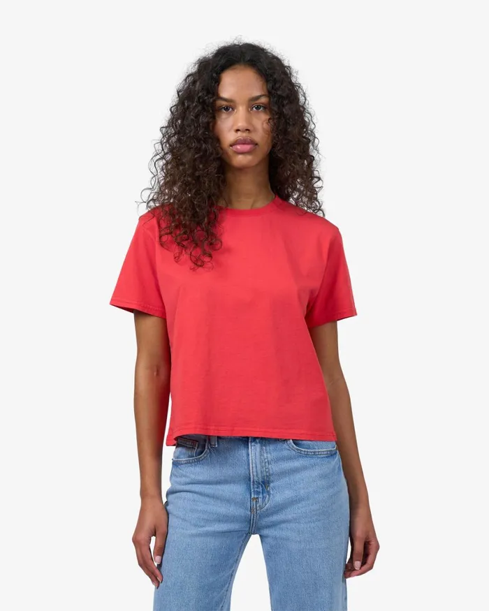 Women Organic Boxy Crop Tee Red Tangerine Colorful Standard TShirts