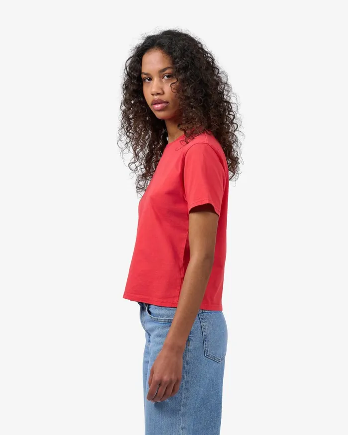 Women Organic Boxy Crop Tee Red Tangerine Colorful Standard TShirts