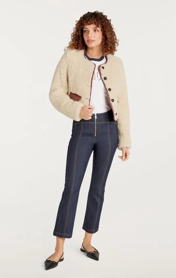 Women Outerwear Cinq Sept Naia Jacket Ivorymahogany