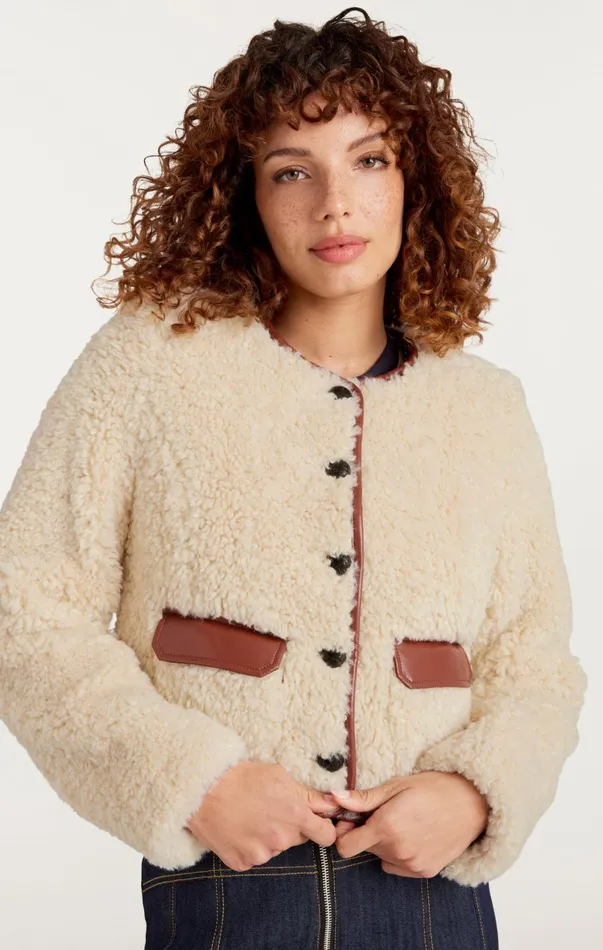 Women Outerwear Cinq Sept Naia Jacket Ivorymahogany