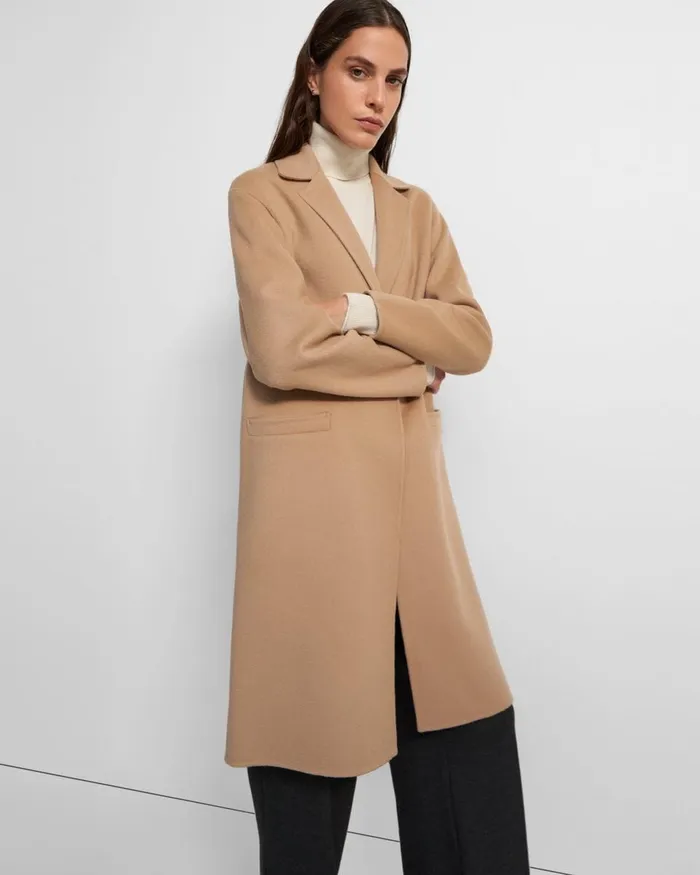 Women Outerwear Theory Overcoat In DoubleFace WoolCashmere Palomino