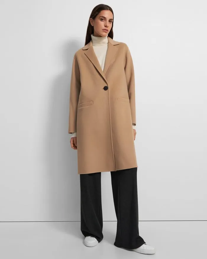 Women Outerwear Theory Overcoat In DoubleFace WoolCashmere Palomino