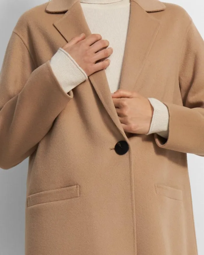 Women Outerwear Theory Overcoat In DoubleFace WoolCashmere Palomino