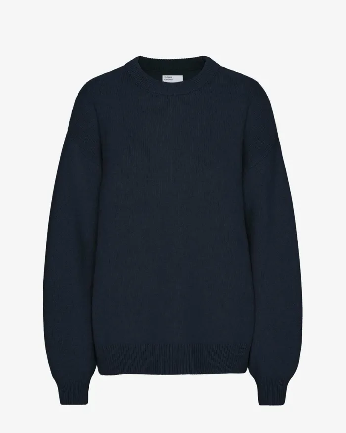 Women Oversized Merino Wool Crew Navy Blue Colorful Standard Knit Sweaters
