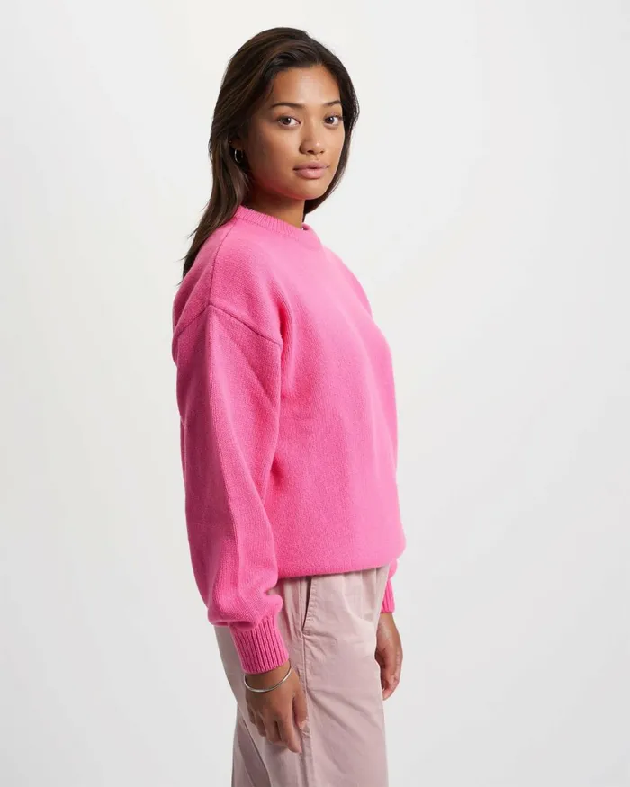 Women Oversized Merino Wool Crew Navy Blue Colorful Standard Knit Sweaters