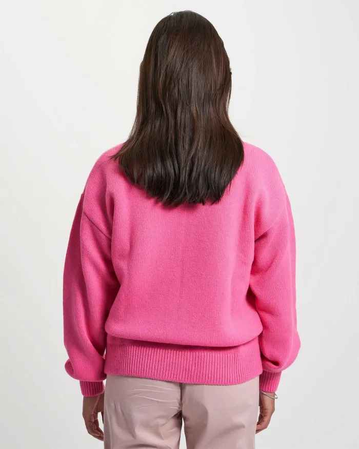 Women Oversized Merino Wool Crew Navy Blue Colorful Standard Knit Sweaters