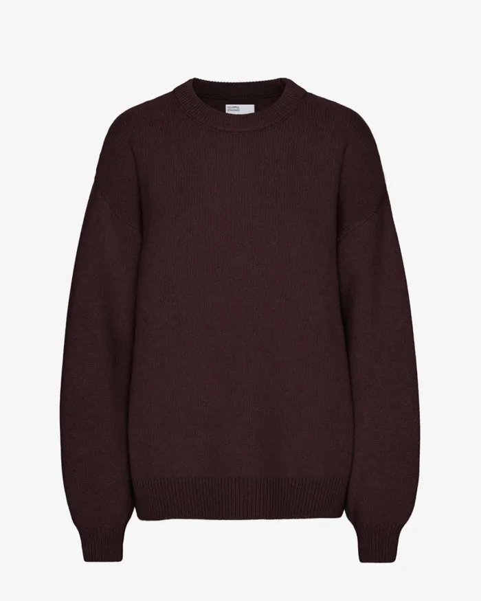 Women Oversized Merino Wool Crew Oxblood Red Colorful Standard Knit Sweaters