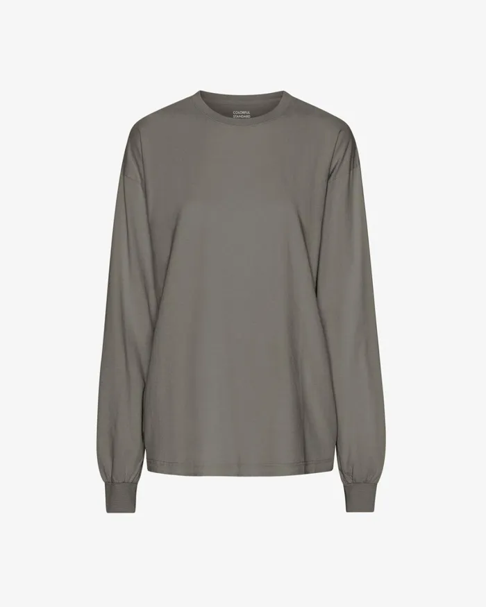Women Oversized Organic LS TShirt Misty Brown Colorful Standard Long Sleeve Tops