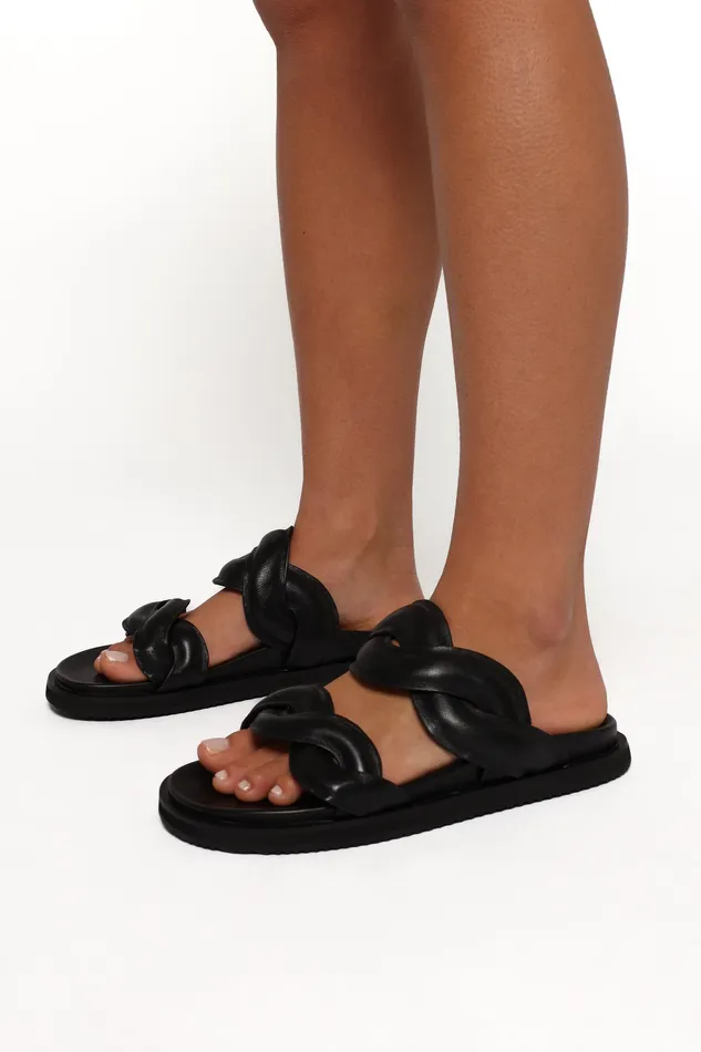 Women Pantone Slide 8211 Black Leather Black Leather Sandals petalandpup