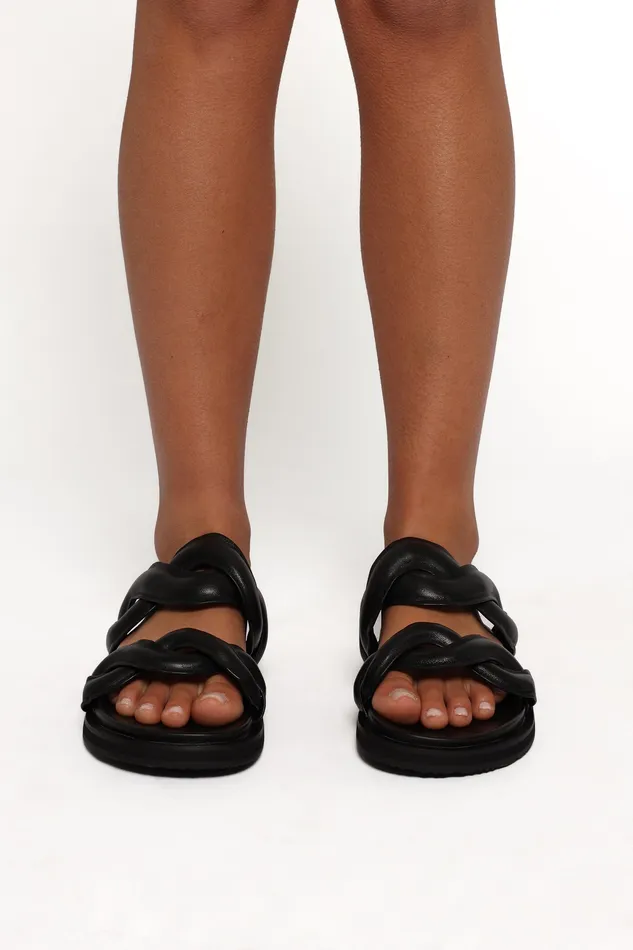 Women Pantone Slide 8211 Black Leather Black Leather Sandals petalandpup