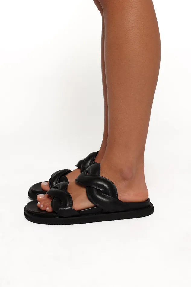 Women Pantone Slide 8211 Black Leather Black Leather Sandals petalandpup