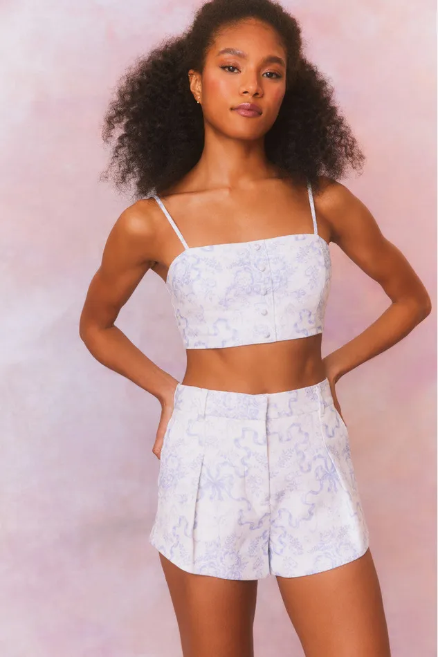 Women Pants and Shorts LoveShackFancy Lacette Cotton Bow Print Shorts Blissful Blue