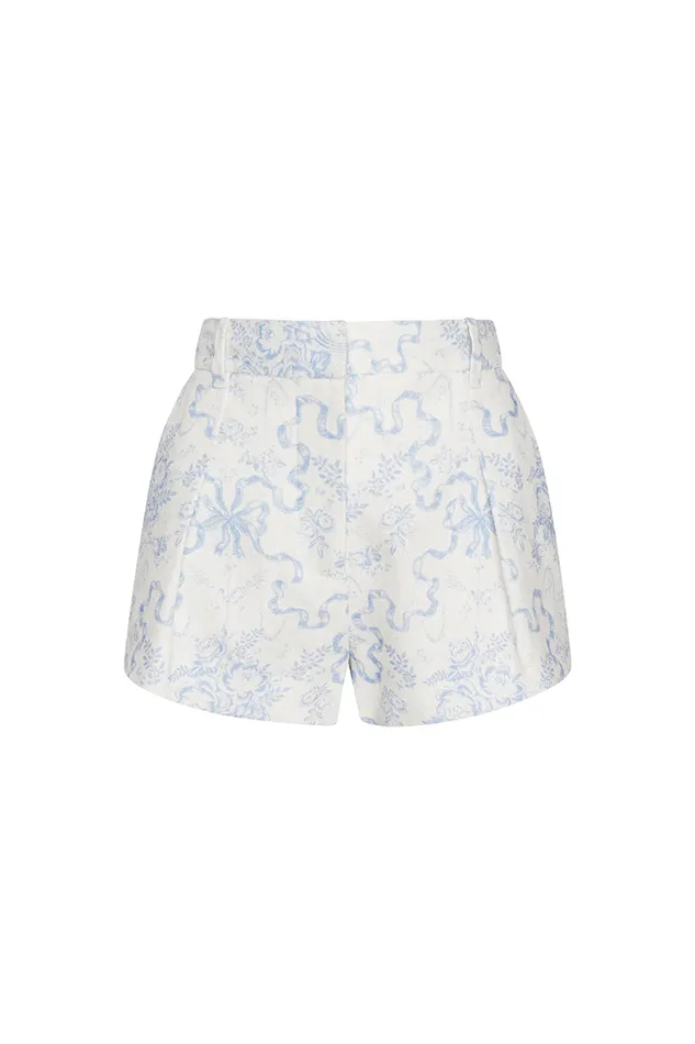 Women Pants and Shorts LoveShackFancy Lacette Cotton Bow Print Shorts Blissful Blue