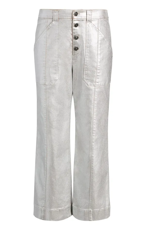 Women Pants Cinq Sept Textured Foil Benji Pant Silver