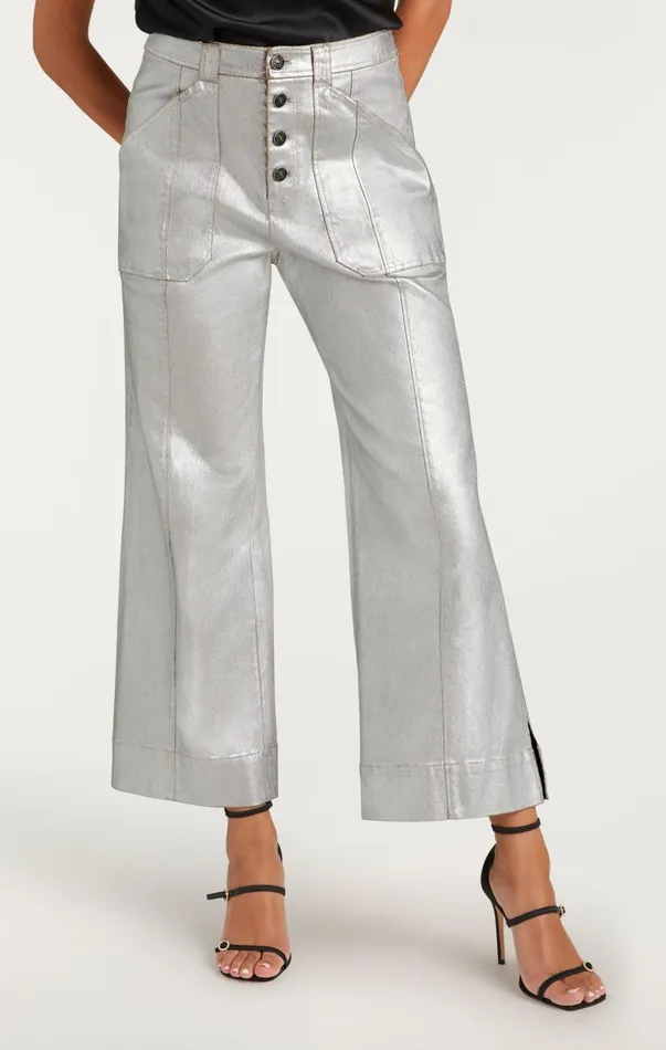 Women Pants Cinq Sept Textured Foil Benji Pant Silver