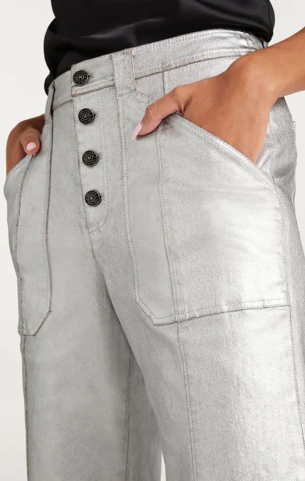 Women Pants Cinq Sept Textured Foil Benji Pant Silver
