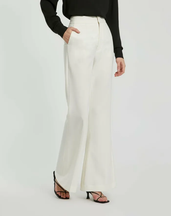 Women Pants Mac Duggal Ivory Classic Crepe Flared Trouser Pant 8211 FINAL SALE Ivory