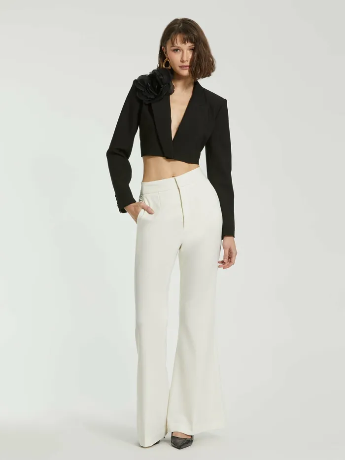 Women Pants Mac Duggal Ivory Classic Crepe Flared Trouser Pant 8211 FINAL SALE Ivory