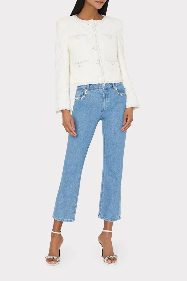Women Pants Milly Hali Crystal Embellished Jeans Light Wash