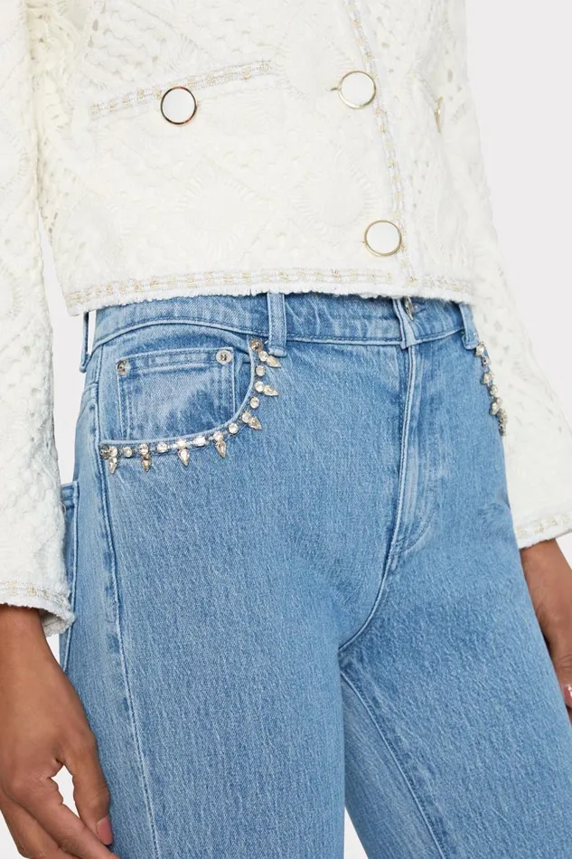 Women Pants Milly Hali Crystal Embellished Jeans Light Wash