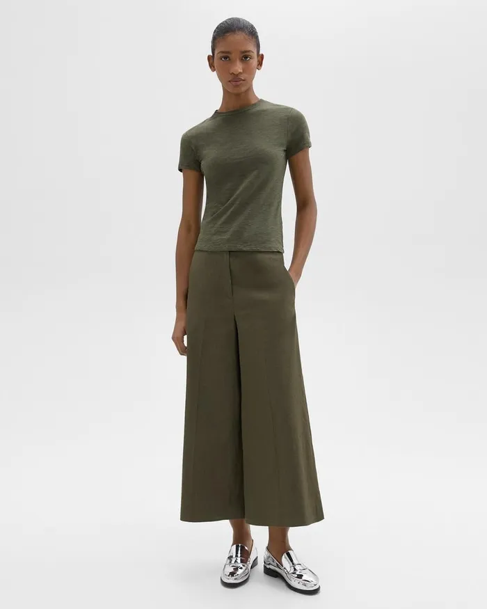 Women Pants Theory Cropped WideLeg Pant In Good Linen Dark Olive