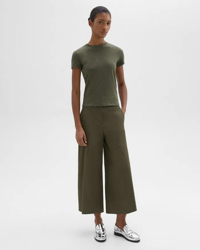 Women Pants Theory Cropped WideLeg Pant In Good Linen Dark Olive