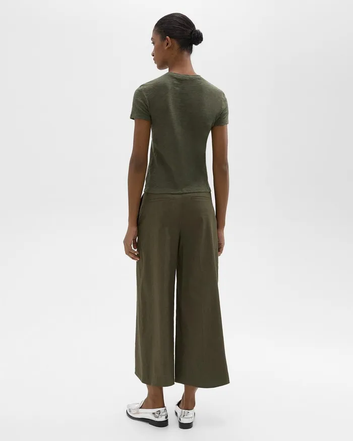 Women Pants Theory Cropped WideLeg Pant In Good Linen Dark Olive