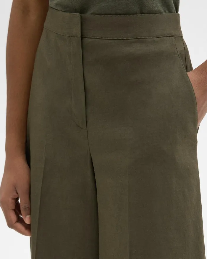Women Pants Theory Cropped WideLeg Pant In Good Linen Dark Olive